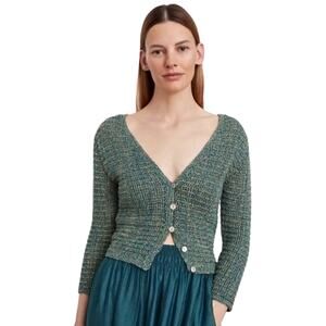 Vince Cardigan Womens Medium Green Blue Crochet Open It Sweater Quiet Luxury